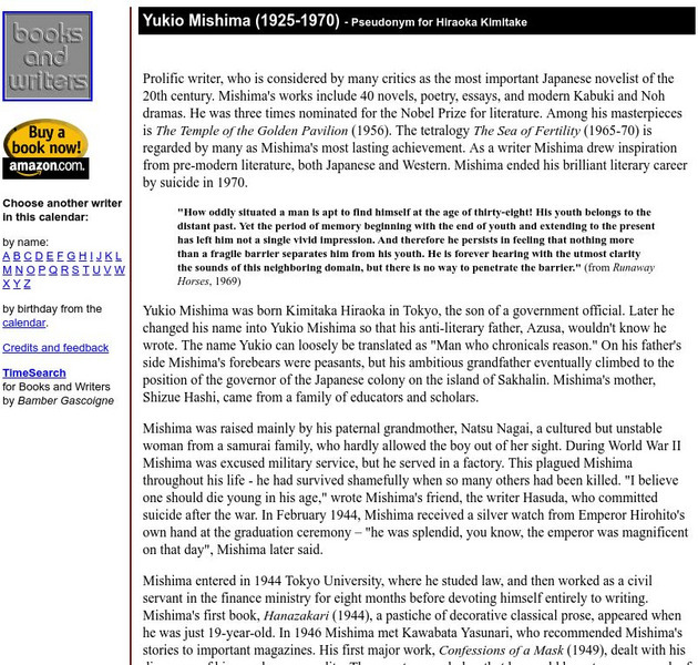 Author's Calendar: Yukio Mishima Website Author's Calendar: Yukio Mishima Website