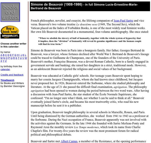 Author's Calendar: Simone De Beauvoir Website Author's Calendar: Simone De Beauvoir Website