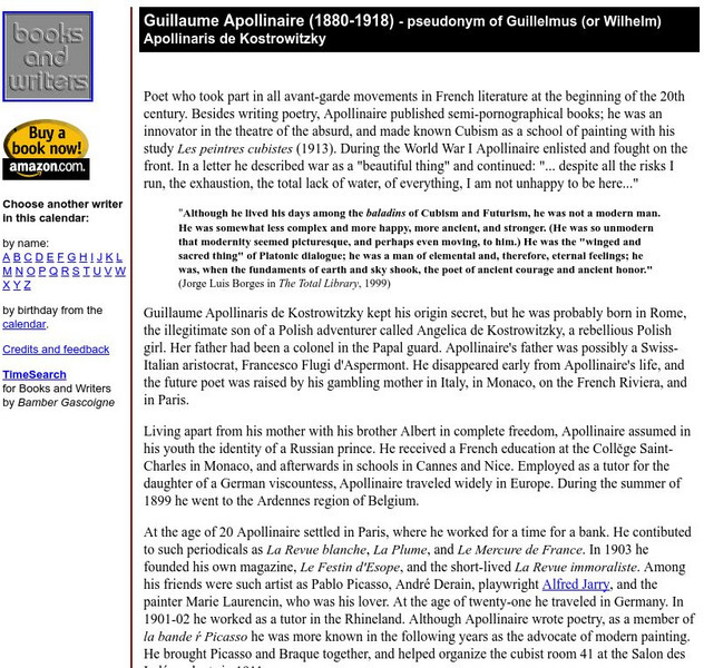 Author's Calendar: Guillaume Apollinaire Website Author's Calendar: Guillaume Apollinaire Website