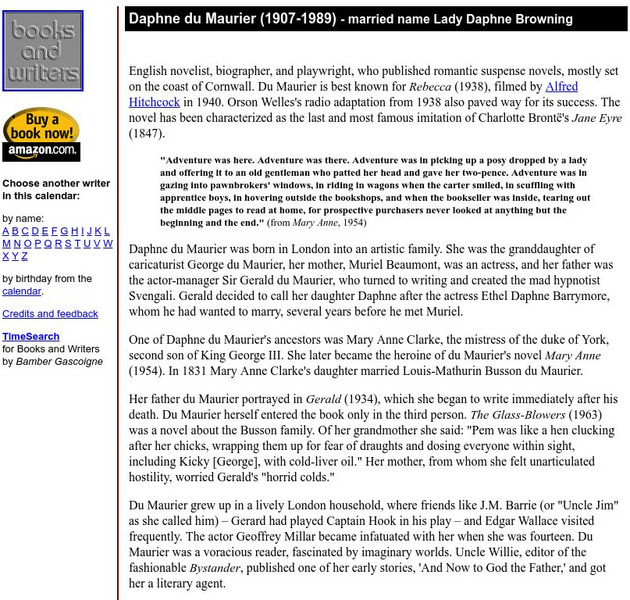Author's Calendar: Daphne Du Maurier Website