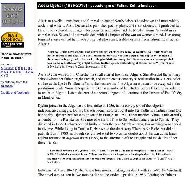 Author's Calendar: Assia Djebar Website