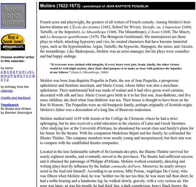 Author's Calendar: Moliere Website Author's Calendar: Moliere Website