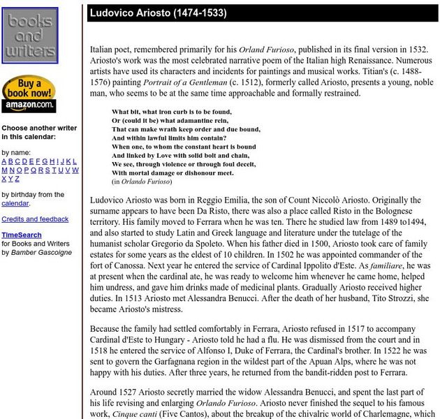Author's Calendar: Ludovico Ariosto Website Author's Calendar: Ludovico Ariosto Website