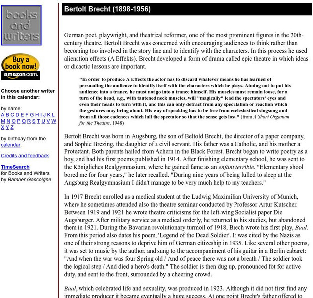 Author's Calendar: Bertolt Brecht Website Author's Calendar: Bertolt Brecht Website