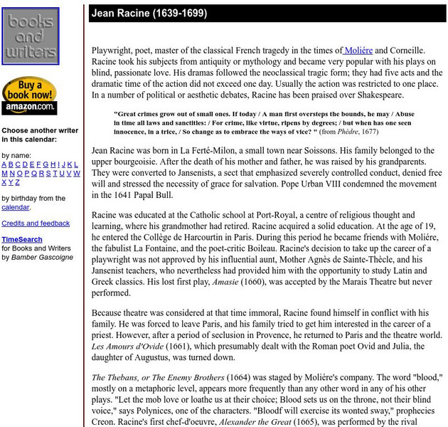 Author's Calendar: Jean Racine Website Author's Calendar: Jean Racine Website