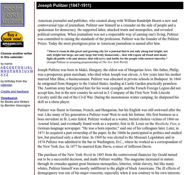Author's Calendar: Joseph Pulitzer Website Author's Calendar: Joseph Pulitzer Website