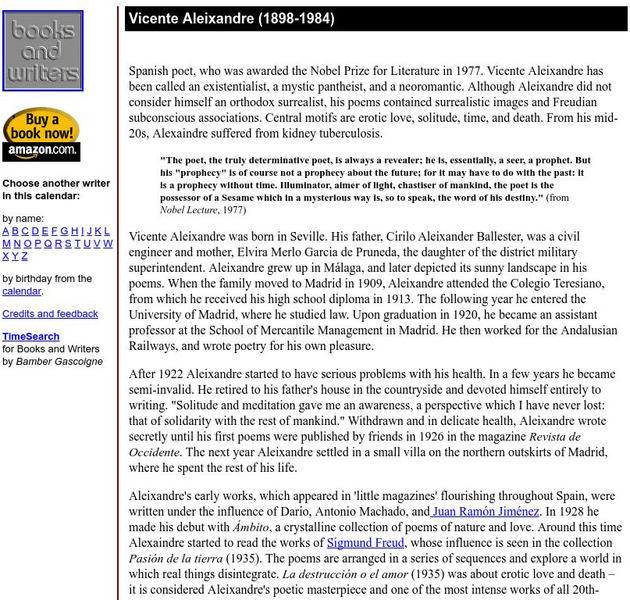 Author's Calendar: Vicente Aleixandre Website Author's Calendar: Vicente Aleixandre Website