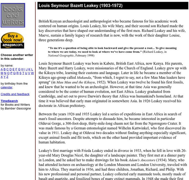 Author's Calendar: Louis Leakey Handout Author's Calendar: Louis Leakey Handout