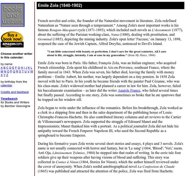 Author's Calendar: Emile Zola Website Author's Calendar: Emile Zola Website