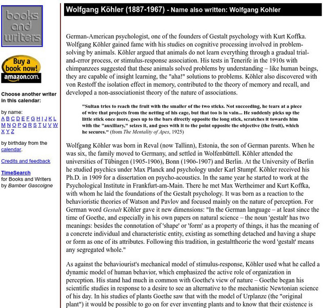 Author's Calendar: Wolfgang Kohler Website Author's Calendar: Wolfgang Kohler Website