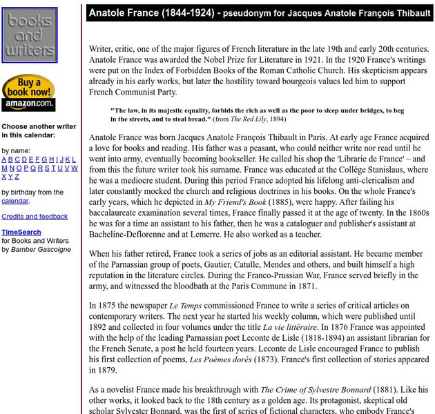Author's Calendar: Anatole France Website Author's Calendar: Anatole France Website