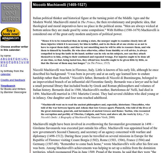 Author's Calendar: Niccolo Macchiavelli Website Author's Calendar: Niccolo Macchiavelli Website