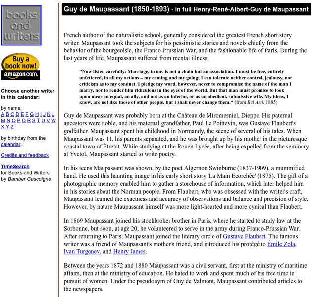 Author's Calendar: Guy De Maupassant Website Author's Calendar: Guy De Maupassant Website
