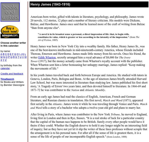 Author's Calendar: Henry James Website