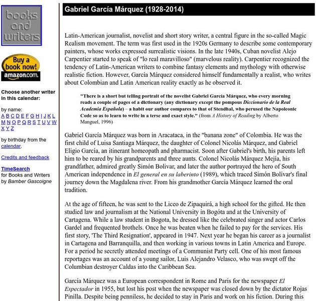 Author's Calendar: Gabriel Garcia Marquez Website Author's Calendar: Gabriel Garcia Marquez Website