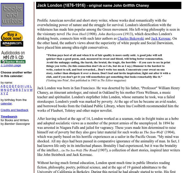 Author's Calendar: Jack London Website Author's Calendar: Jack London Website