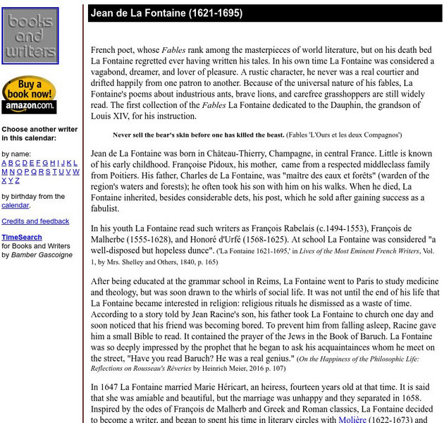 Author's Calendar: Jean De La Fontaine Website Author's Calendar: Jean De La Fontaine Website