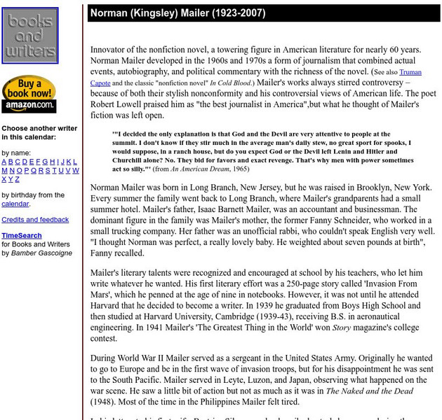 Author's Calendar: Norman Mailer Website Author's Calendar: Norman Mailer Website