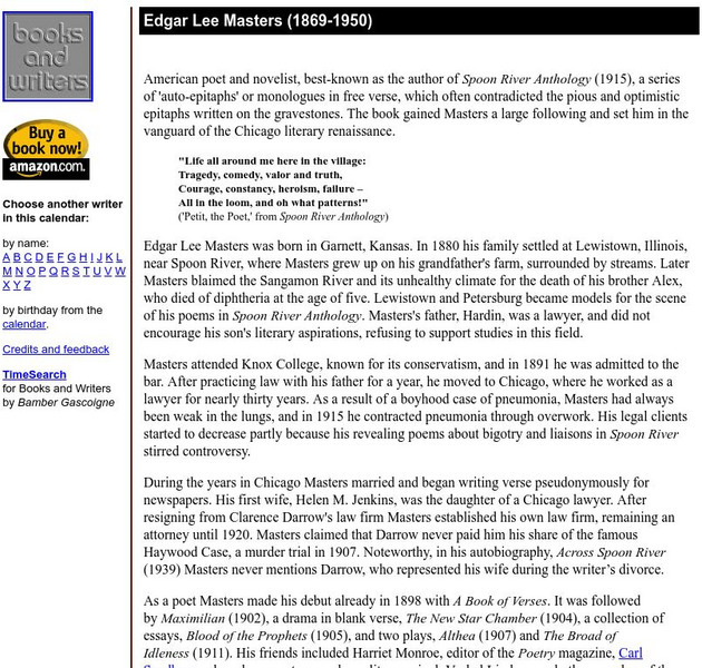 Author's Calendar: Edgar Lee Masters Website Author's Calendar: Edgar Lee Masters Website