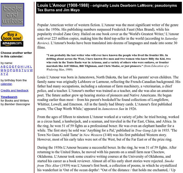 Author's Calendar: Louis L Amour Website Author's Calendar: Louis L Amour Website