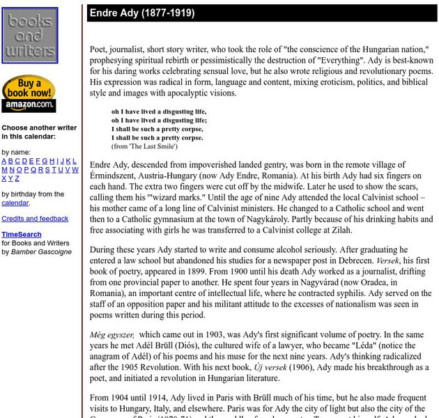 Author's Calendar: Endre Ady Website Author's Calendar: Endre Ady Website