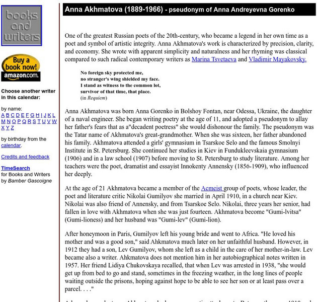 Author's Calendar: Anna Akhmatova Website