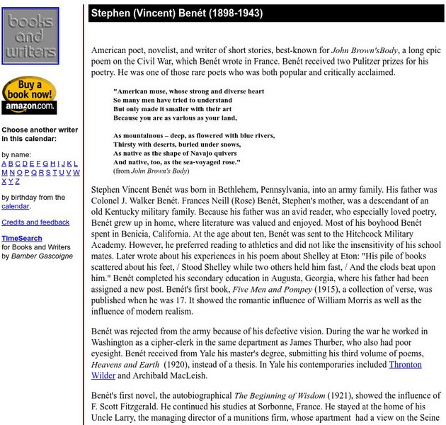 Author's Calendar: Stephen Vincent Benet Website Author's Calendar: Stephen Vincent Benet Website
