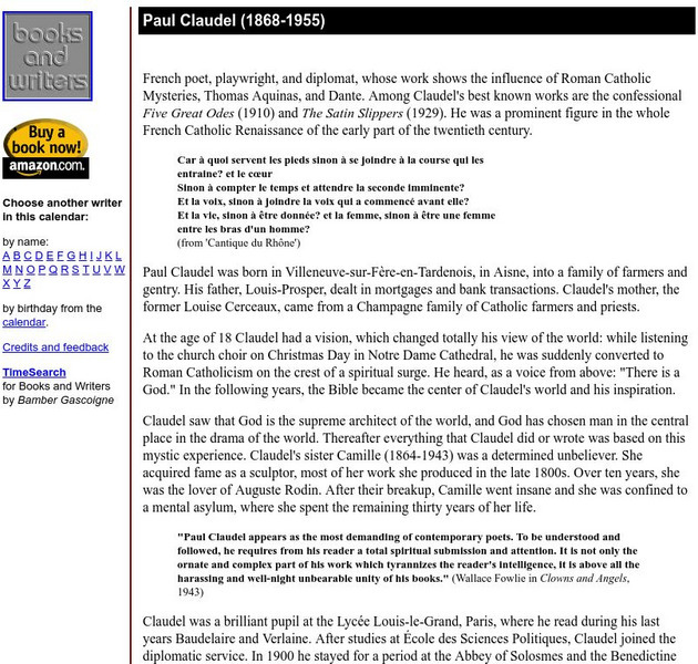 Author's Calendar: Paul Claudel Website