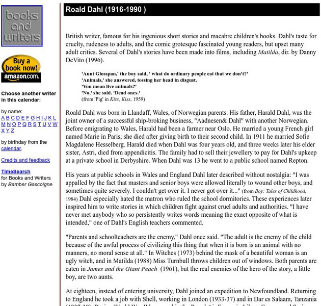 Author's Calendar: Roald Dahl Website Author's Calendar: Roald Dahl Website