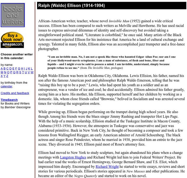 Author's Calendar: Ralph Ellison Website Author's Calendar: Ralph Ellison Website