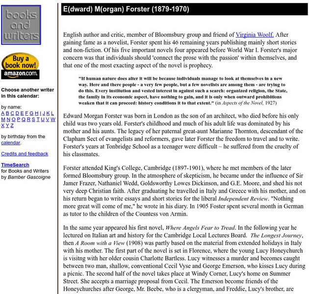 Author's Calendar: E(dward) M(organ) Forster Website Author's Calendar: E(dward) M(organ) Forster Website