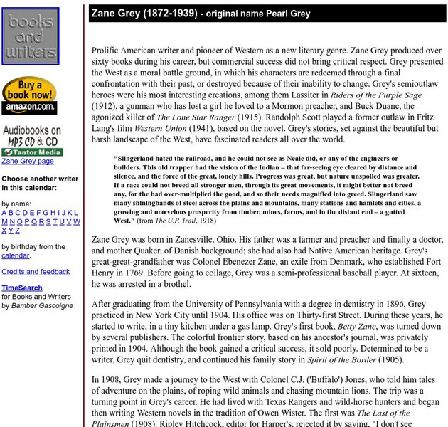 Author's Calendar: Zane Grey Website Author's Calendar: Zane Grey Website