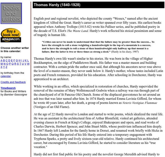 Author's Calendar: Thomas Hardy Website Author's Calendar: Thomas Hardy Website