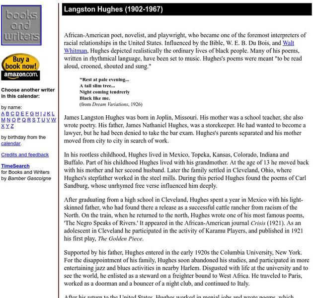 Author's Calendar: Langston Hughes Website