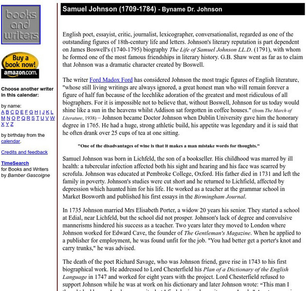 Author's Calendar: Samuel Johnson Website Author's Calendar: Samuel Johnson Website