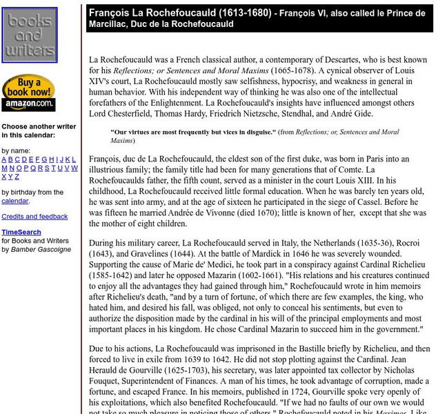 Author's Calendar: Francois La Rochefoucauld Website Author's Calendar: Francois La Rochefoucauld Website