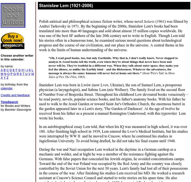 Author's Calendar: Stanislaw Lem Website