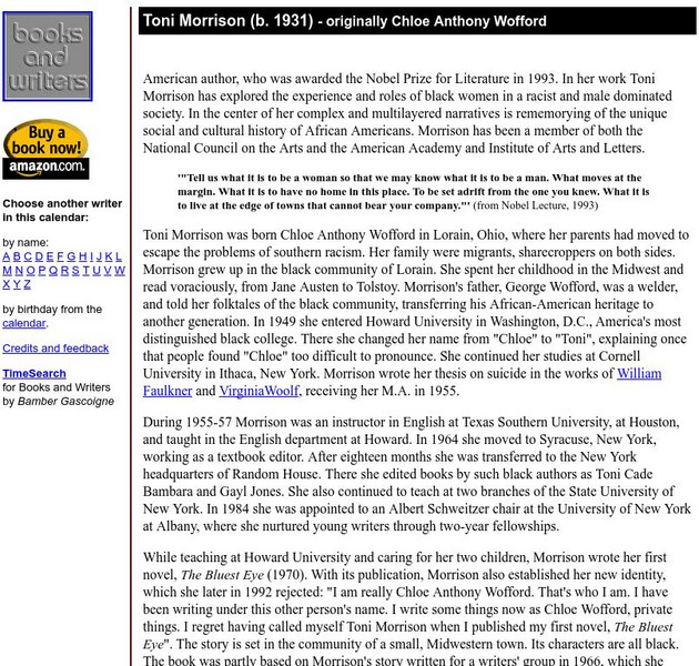 Author's Calendar: Toni Morrison Website Author's Calendar: Toni Morrison Website