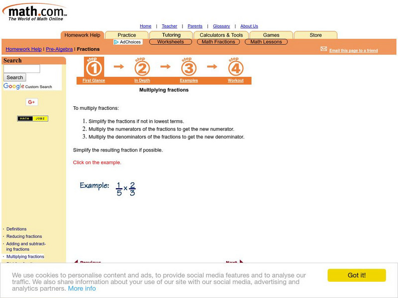 Math.com: Fractions: Multiplying Fractions Unit Plan