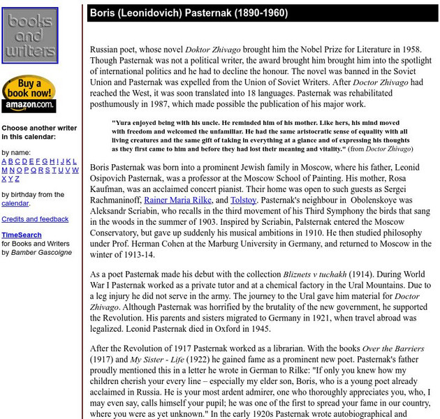 Author's Calendar: Boris (Leonidovich) Pasternak Website Author's Calendar: Boris (Leonidovich) Pasternak Website
