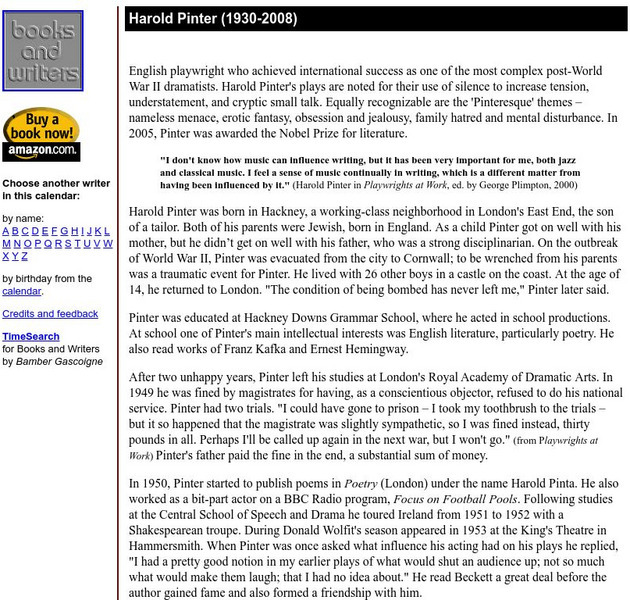 Author's Calendar: Harold Pinter Website