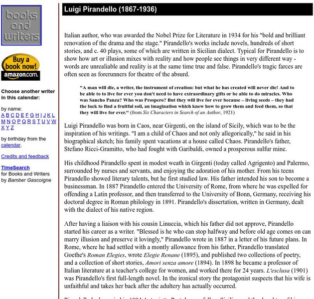 Author's Calendar: Luigi Pirandella Website Author's Calendar: Luigi Pirandella Website