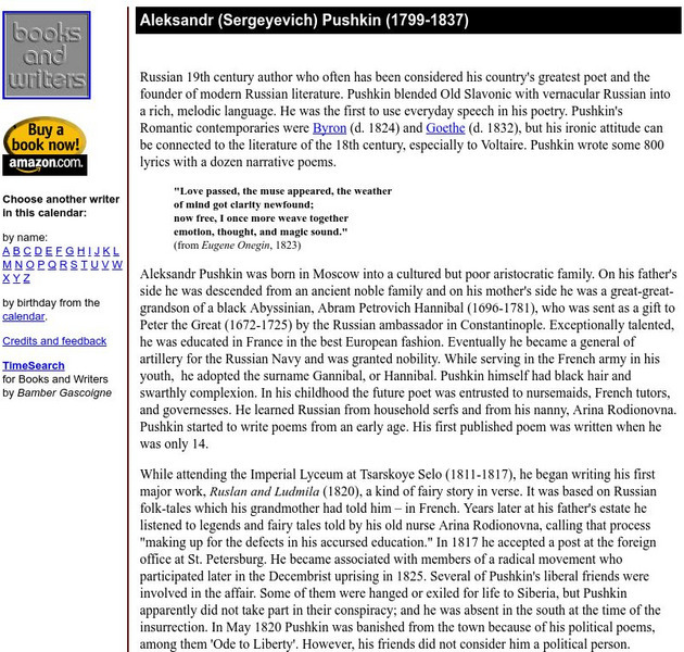 Author's Calendar: Aleksandr Pushkin Website Author's Calendar: Aleksandr Pushkin Website