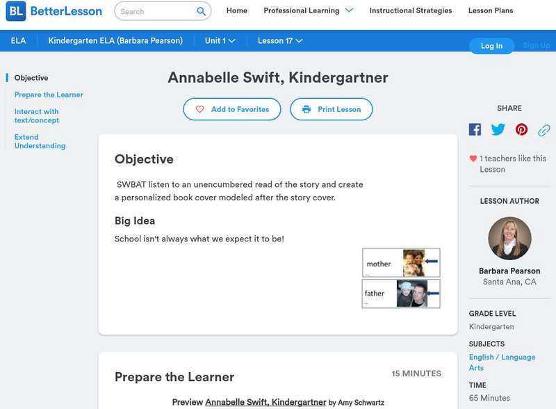Better Lesson: Annabelle Swift, Kindergartner Lesson Plan Better Lesson: Annabelle Swift, Kindergartner Lesson Plan