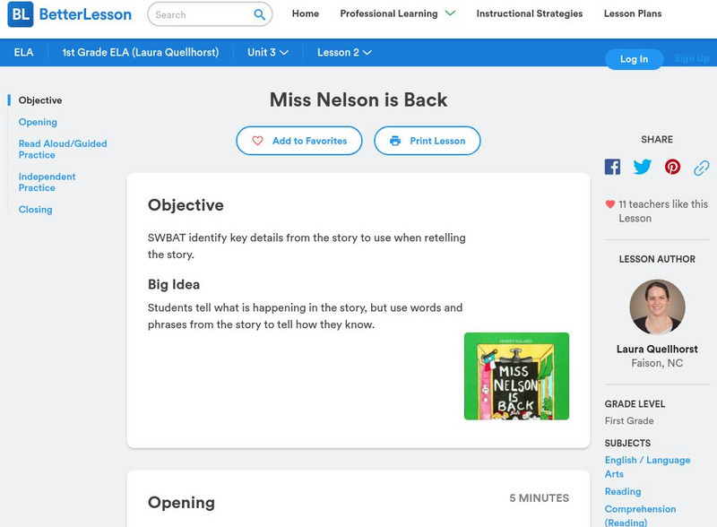 Better Lesson: Miss Nelson Is Back Lesson Plan Better Lesson: Miss Nelson Is Back Lesson Plan