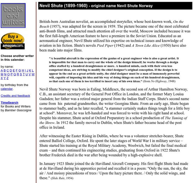 Author's Calendar: Nevil Shute Website