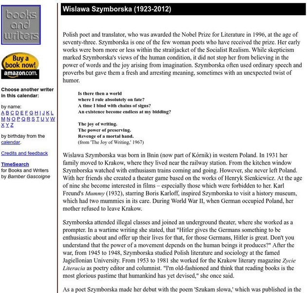 Author's Calendar: Wislawa Szymborska Website Author's Calendar: Wislawa Szymborska Website