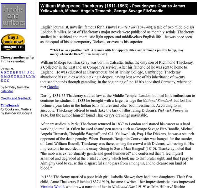 Author's Calendar: William Makepeace Thackeray Website