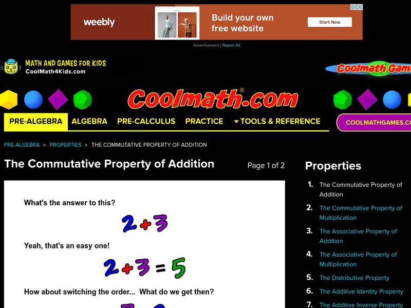 Coolmath: Properties the Commutative Property of Addition Graphic Coolmath: Properties the Commutative Property of Addition Graphic
