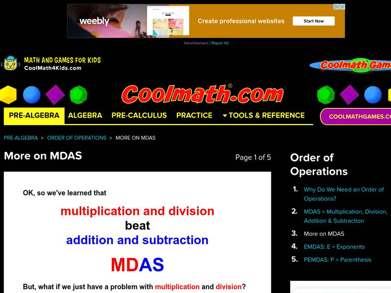 Coolmath: Order of Operations More on Mdas Graphic Coolmath: Order of Operations More on Mdas Graphic